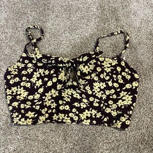 Intimately Free People Tie-Front Cropped Cami Top - Yellow Floral no size